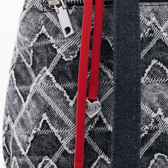 Gently Used Desigual Black Denim Quilted Effect Women\'s Bag with Red Charms main image 5